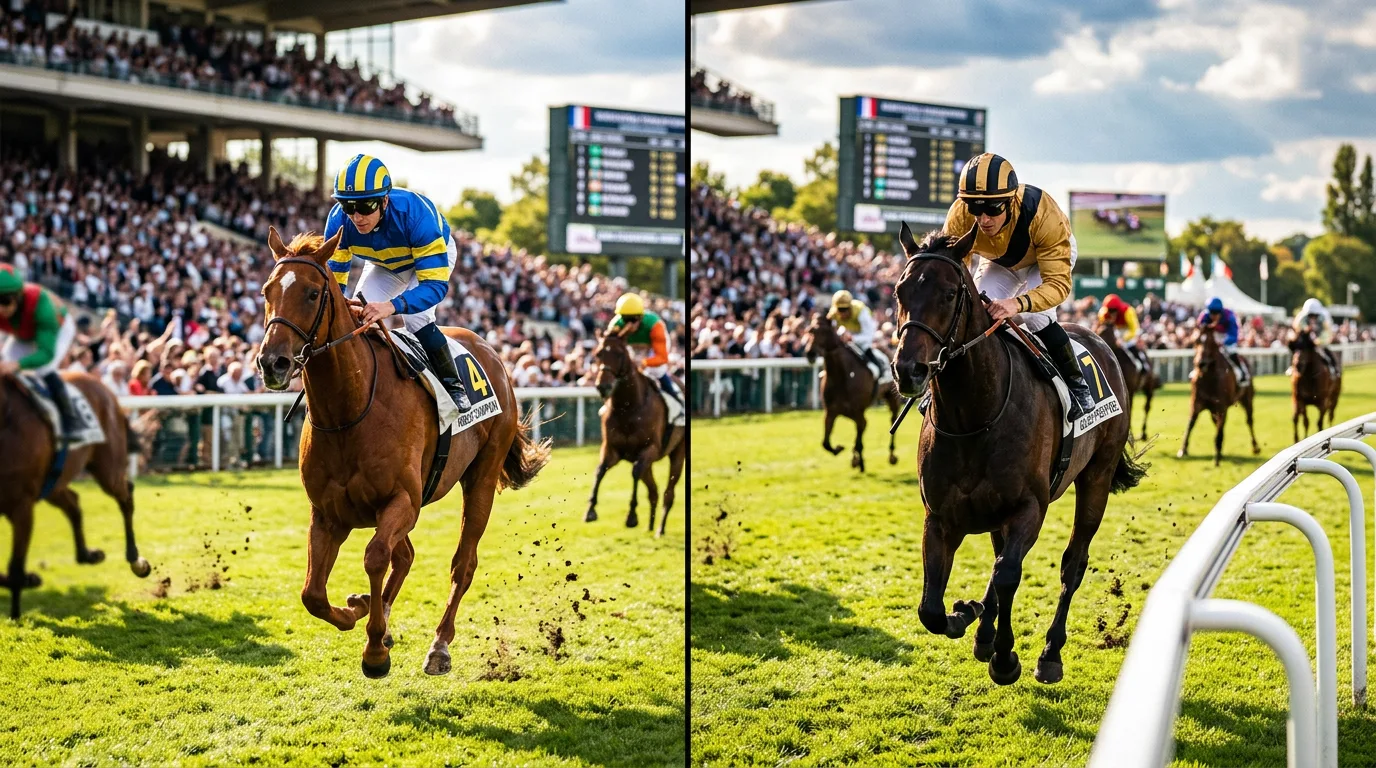 Comparaison des types de bases au Quinté+ : jockey en tête sur une piste ensoleillée